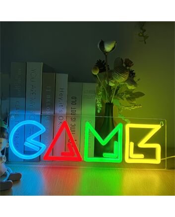 Brighten Up Your Gaming Room, Bar, or Party Ambiance with the Game LED Neon Sign in Vivid Ice Blue, Red, Green, &amp; Yellow.