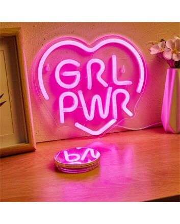 Brighten Up Your Feminine Space: Grl Pwr With Heart LED Neon Sign for Home Decor, Office, or Girl Power Events.