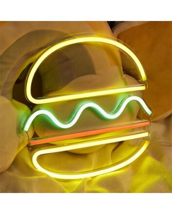 Brighten Your Space: From Trendy Home Decor to Lively Bar Atmospheres with LED Neon Sign Hamburger Shaped Night Lights