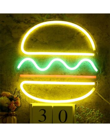 Brighten Your Space: From Trendy Home Decor to Lively Bar Atmospheres with LED Neon Sign Hamburger Shaped Night Lights