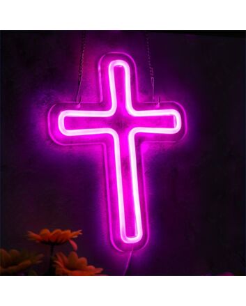 Elevate Your Space with Lights Up Your Room With Cross LED Neon Sign - Perfect for Weddings, Bars, and Cozy Home Settings