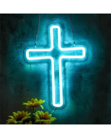 Elevate Your Space with Lights Up Your Room With Cross LED Neon Sign - Perfect for Weddings, Bars, and Cozy Home Settings