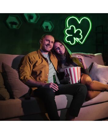 Add a Glow of Good Luck and Romance to Your Home, Office, or Wedding with the Love Shamrock LED Neon Sign