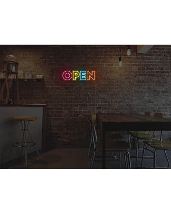 Brighten Up Your Space: Rainbow Open LED Neon Sign - Perfect for Home Decor, Bars, and Festive Celebrations.