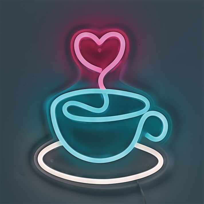 Create a cozy cafe vibe in your kitchen or enhance the ambiance of your coffee shop with the Sweet Coffee Cup With Heart Artistic LED Neon Art Sign.