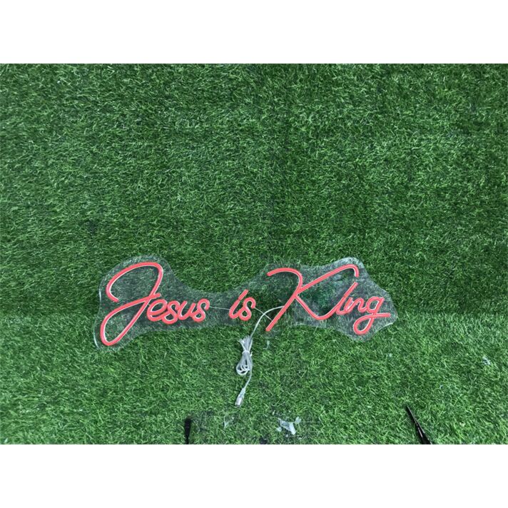 Brighten Your Sacred Spaces and Celebrations with Jesus Is King Custom LED Neon Sign for Home Decor, Worship Gatherings, and Religious Events.