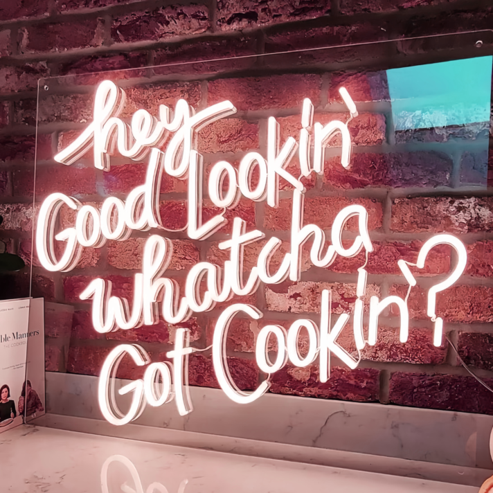 Hey Good Lookin', Whatcha Got Cookin' Neon Sign Add Retro Flair to Your Space