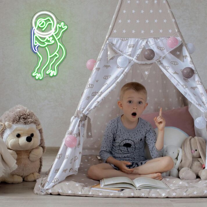 Bring a Cosmic Touch to Your Space: Astronaut Frog Neon Sign for Home, Office, and Party Ambiance