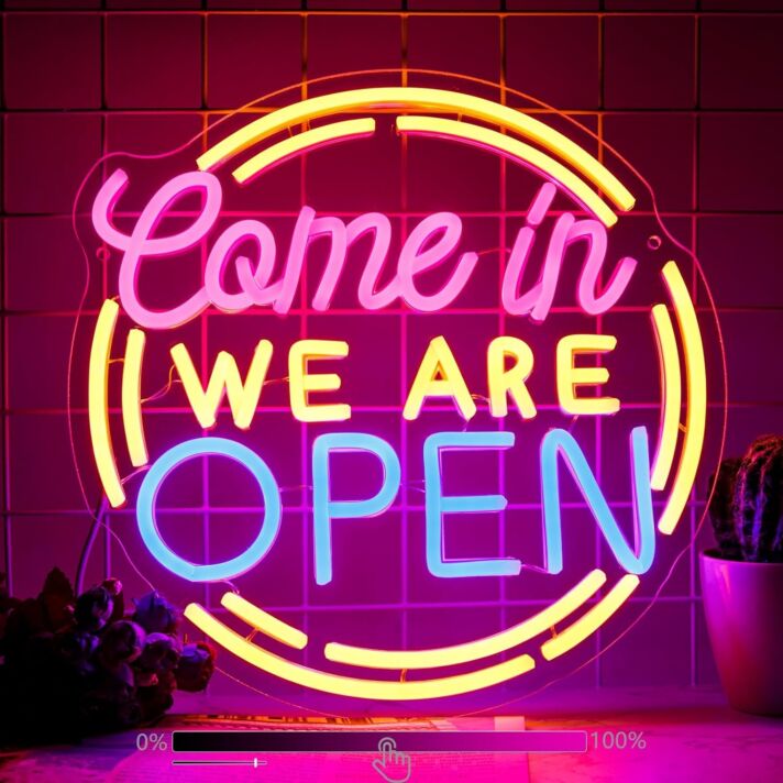 Welcome guests and elevate your business ambiance with the Come In We Are Open Neon Sign, perfect for bars, cafes, and retail stores.