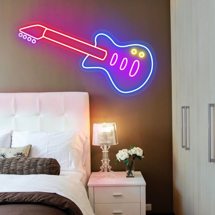 Rock Your Space: Guitar Music Neon Sign Perfect for Home Decor, Bars, and Music Venues