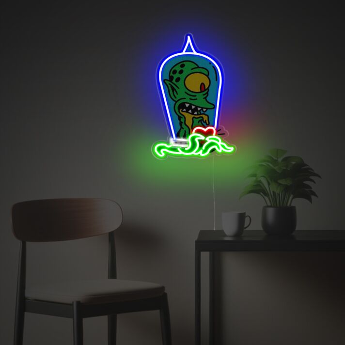 Brighten Up Your Space: One Eyed Alien With Red Heart LED Neon Acrylic Artwork - Perfect for Home Decor, Office Ambiance, and Unique Bar Settings