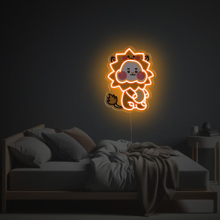 Brighten Up Your Space: Orange Cheeky Lion LED Neon Acrylic Artwork Perfect for Home Decor, Bars, and Playrooms.