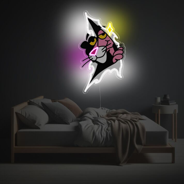 Elevate your home, office, and bar ambiance with the enchanting Peeking Pink Panther LED Neon Acrylic Artwork.