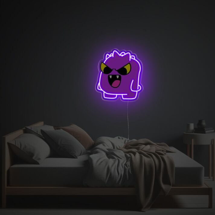Brighten Up Your Bar, Party, and Teen Room with Purple Monster LED Neon Acrylic Artwork.