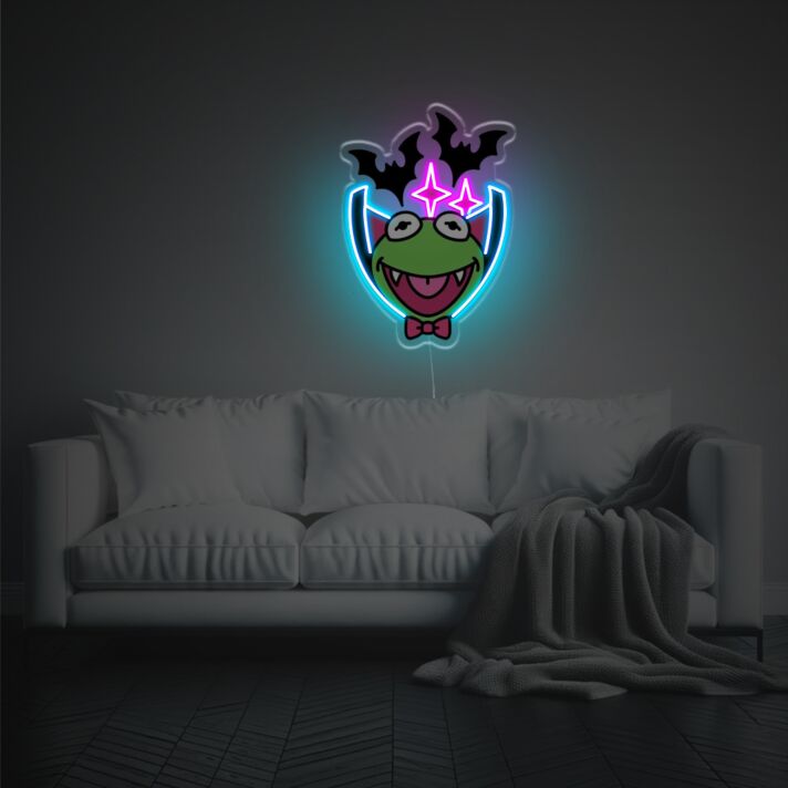 Bring a Unique Glow to Your Space: Sad Frog Vampire Version LED Neon Acrylic Artwork for Bars, Gaming Rooms, and Quirky Home Decor.