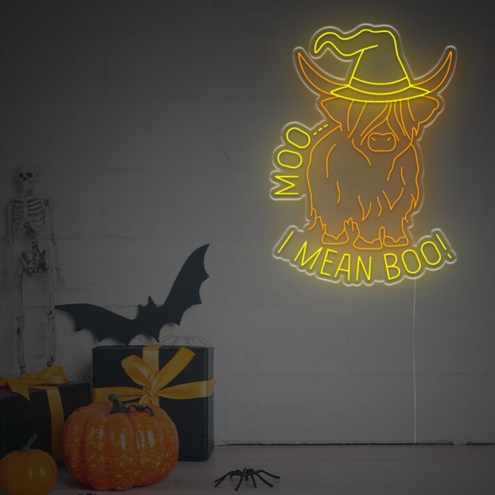 Brighten Up Your Halloween, Bar, or Party Ambiance with the Scottish Highland Longhorn Cow LED Neon Sign.