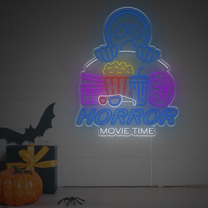 Elevate Your Movie Nights and Halloween Celebrations with the Horror Movie Time With Ghost Face LED Neon Sign.