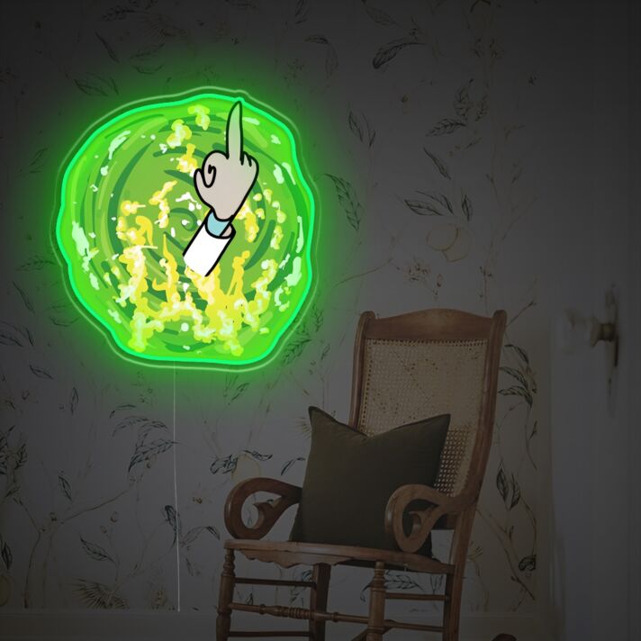 Brighten Up Your Bar, Game Room, or Fan Cave with Portal With Rick Middle Finger LED Neon Acrylic Artwork