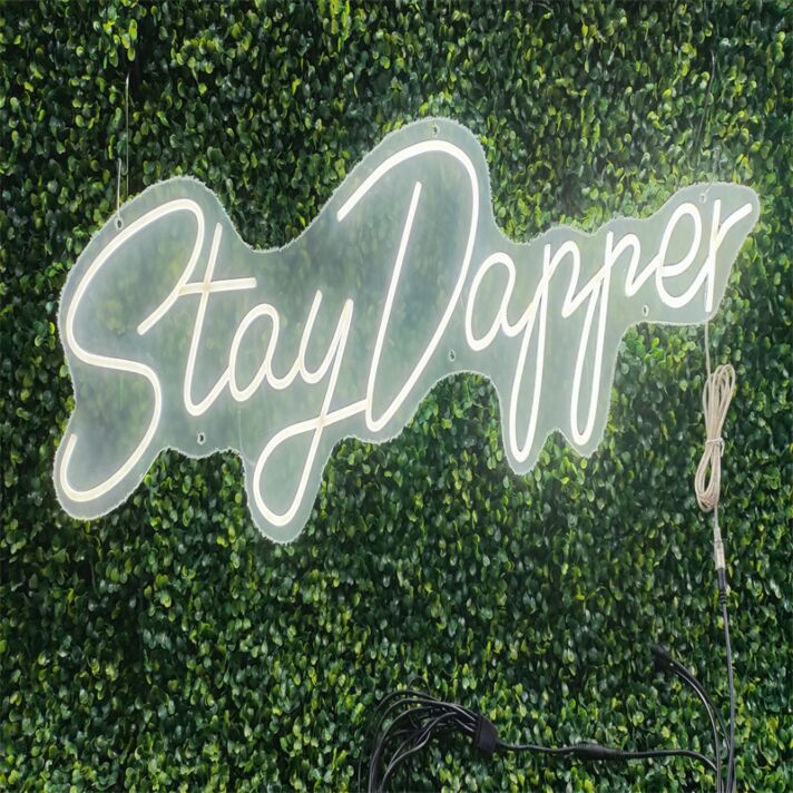 Elevate Your Space: Stay Dapper White LED Neon Sign - Perfect for Home, Office, Bars, and Weddings.