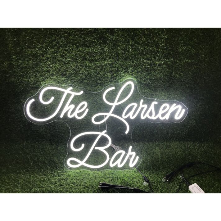 Brighten Up Your Bar, Office, or Wedding with The Larsen Ban White LED Neon Sign.