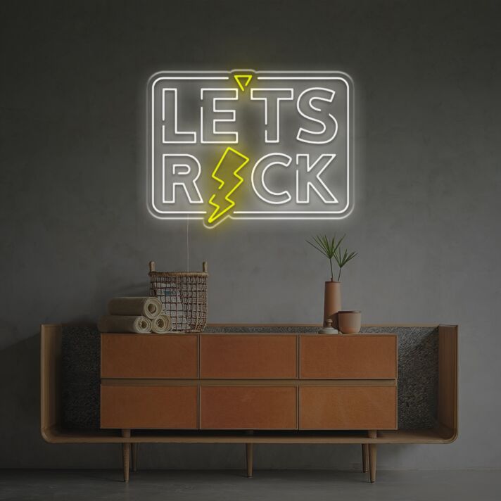 Bring electrifying vibes to your bar, concert, or music event with Lets Rock With Lightning LED Neon Sign.