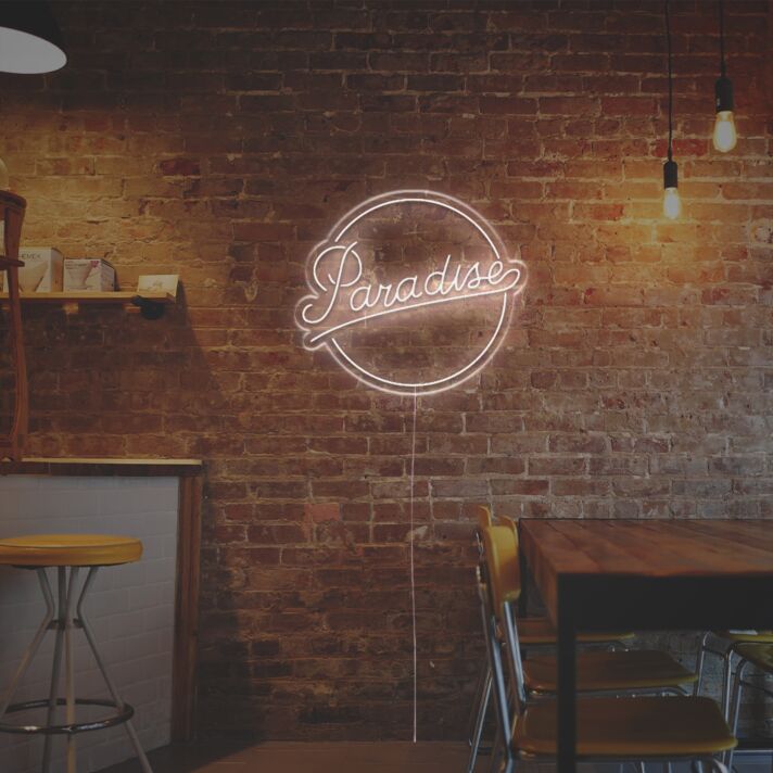 Brighten Your Bar, Wedding, and Office Ambiance with the Paradise With Circle LED Neon Sign.