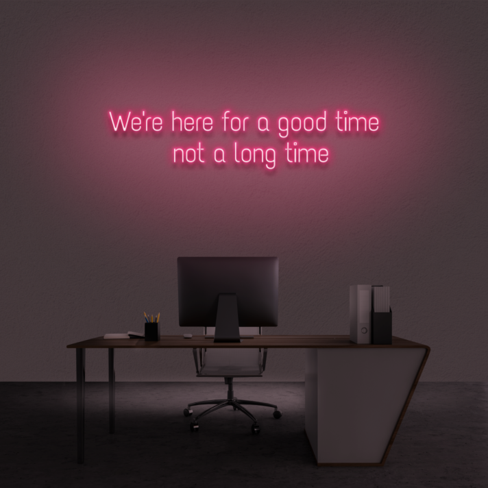 'We're here for a good time, not a long time' Neon sign