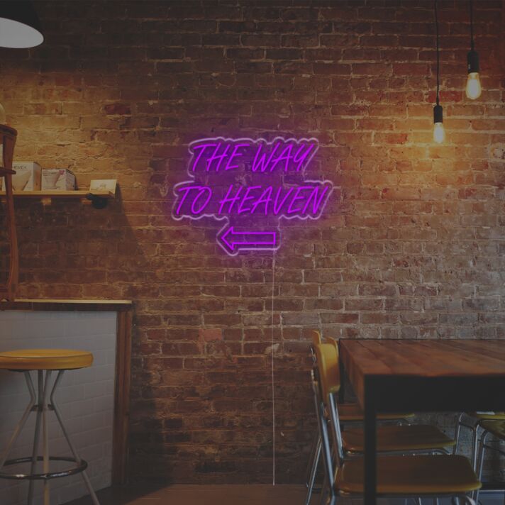 Guide guests at your next event or enhance your home ambience with The Way To Heaven With Arrow LED Neon Sign – perfect for weddings, bars, and cozy evenings.