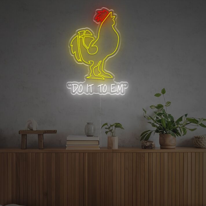 Brighten Up Your Bar, Restaurant, or Man Cave with the Do It To Em With Cock LED Neon Sign.