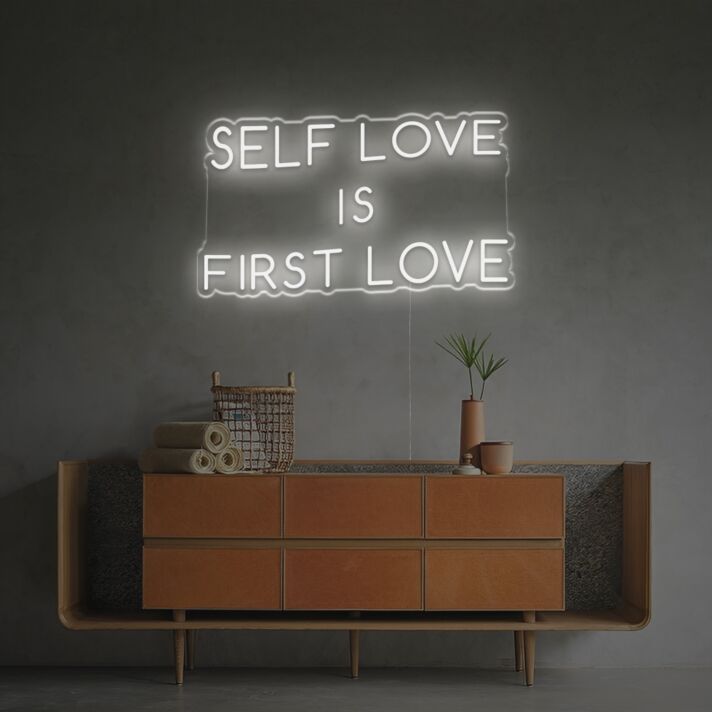 Brighten Your Bedroom, Office, or Yoga Studio with the Self Love Is First Love LED Neon Sign.