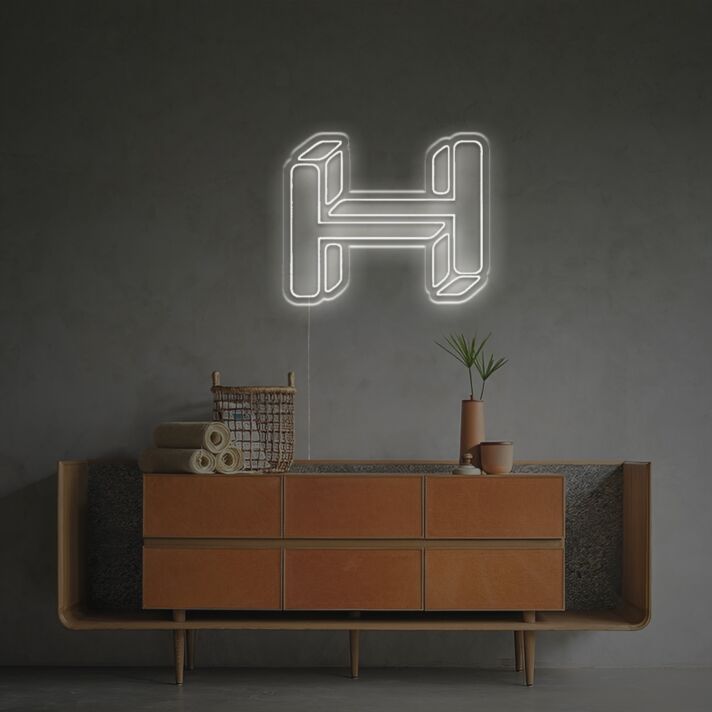 Brighten up Bars, Weddings, and Office Spaces with the Three-Dimensional Letter H LED Neon Sign.