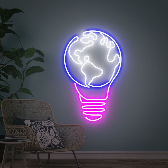 Bring a Universal Glow to Any Space: Earth Bulb Neon Sign Led Neon Light Perfect for Bedroom, Office, Bar, and Weddings.