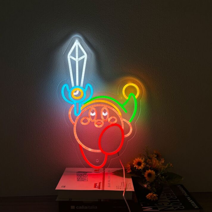 Elevate Your Gaming Haven: Kirby Neon With Sword Sign - The Ultimate Kirby Decor for Gamer Girl Room, Office, and Party Ambiance.