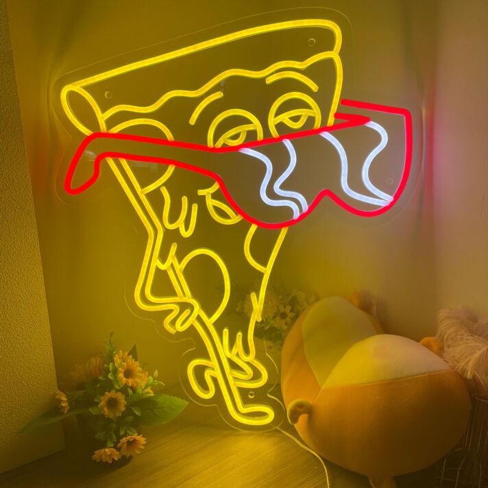 Brighten Up Your Space - Perfect for Game Room, Home Bar, or Store: Pizza With Glasses Neon Sign in Custom Sizes and Colors