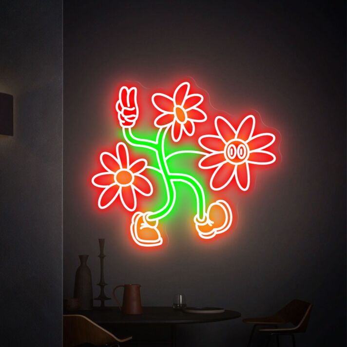 Brighten Your Space: Popping Flowers Led Neon Sign Handmade Flowers for Room Light Decor, Perfect for Weddings, Bar Ambiance, and Home Elegance.