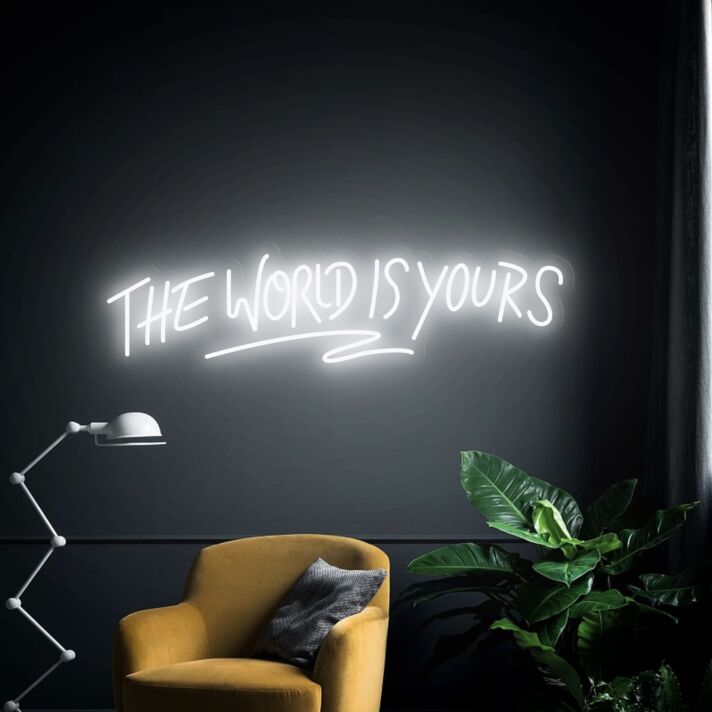Brighten Up Your Home, Office, or Party Space with The World Is Yours Neon Sign Wall Decor – Perfect for Creating a Vibrant Atmosphere in Any Setting.