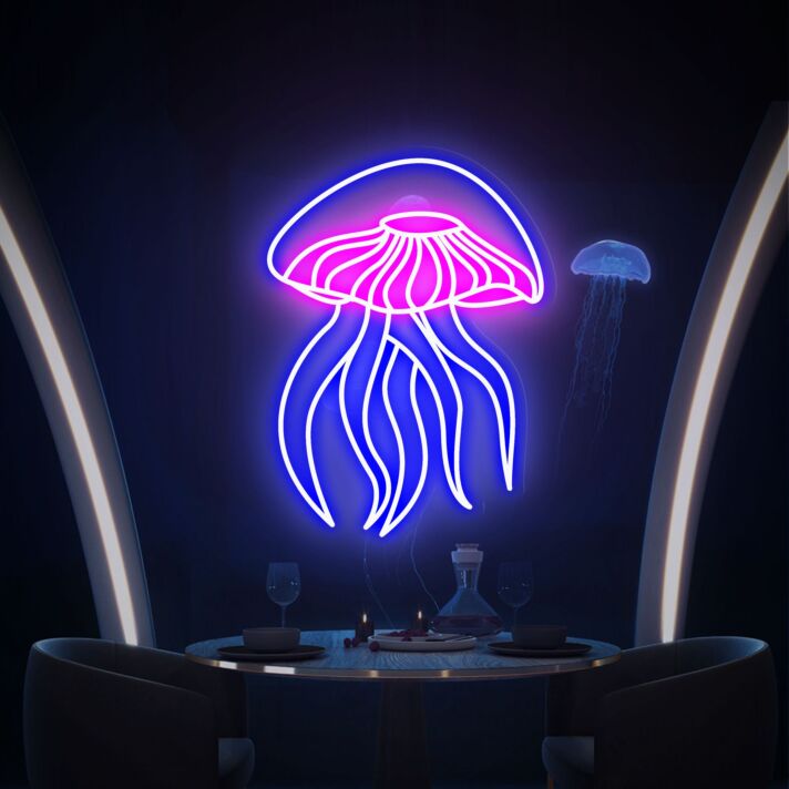 Elevate Your Space: Jellyfish Led Neon Sign Wall Art Decor, Perfect for Home Accents, Office Vibes, and Bar Atmospheres.