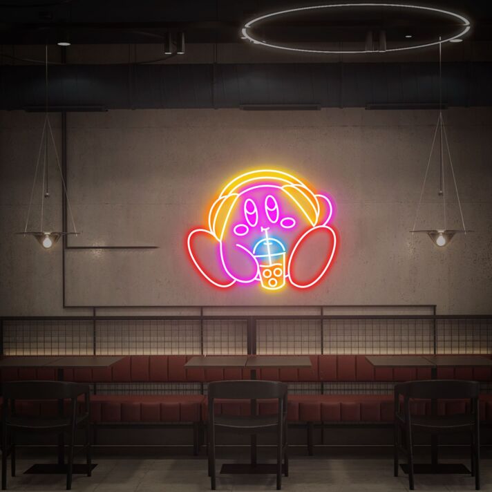 Add a Playful Glow to Your Game Room or Party with Kirby Drink Bubble Tea Led Neon Sign - A Perfect Cute Kirby Gift for Home Decor, Bars, and Celebrations.