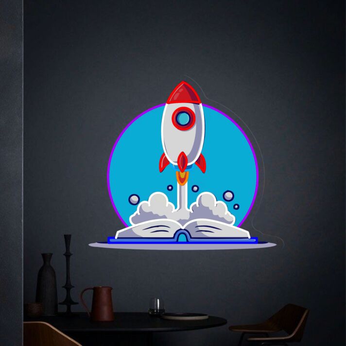 Brighten Your Child's Space and Celebrations: Rocket Wall Art Decor Rocket Launching LED Neon Sign for Kids' Room, Parties, and Playrooms.