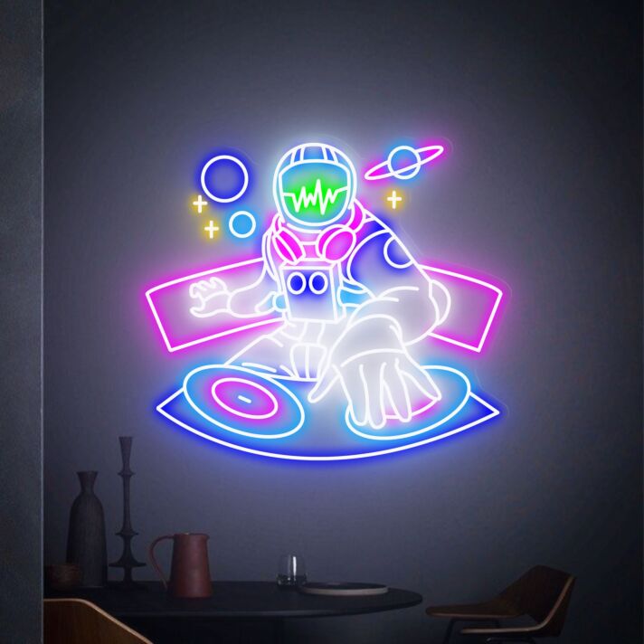 Elevate Your Space Adventure: Spaceman LED Neon Sign DJ Astronaut Neon Light Sign Wall Art for Home, Office, and Entertainment Venues.