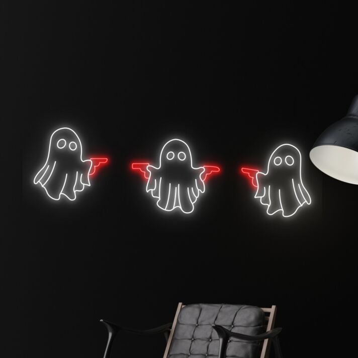 Add a Spooky Glow to Your Home, Office, or Halloween Party with Boo Ghost Shooting Led Neon Sign Home Room Decor.