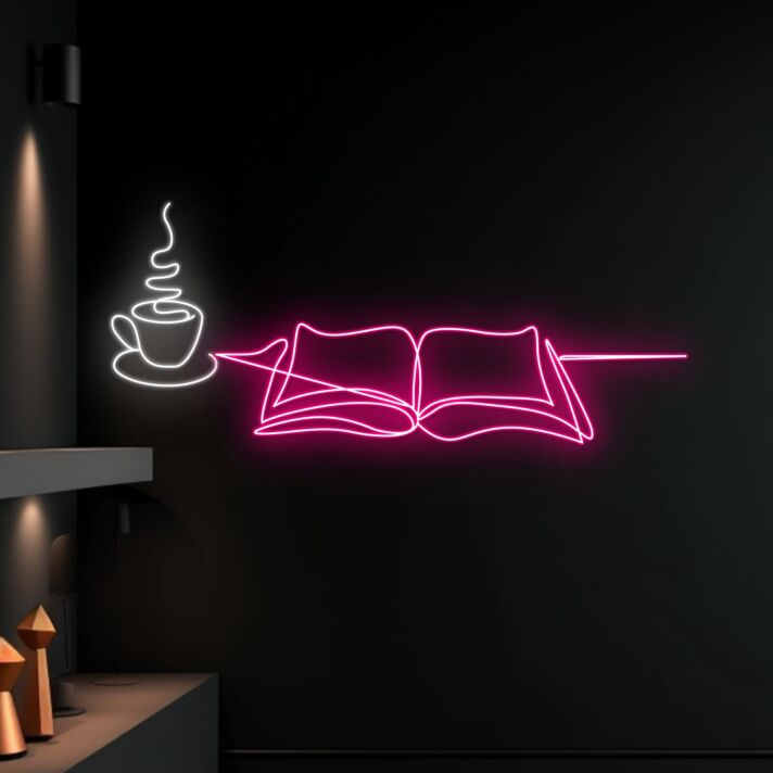 Add a Warm Glow to Your Reading Nook or Cafe with the Book And Coffee Led Neon Sign, Perfect for Book Lovers and Cozy Spaces.