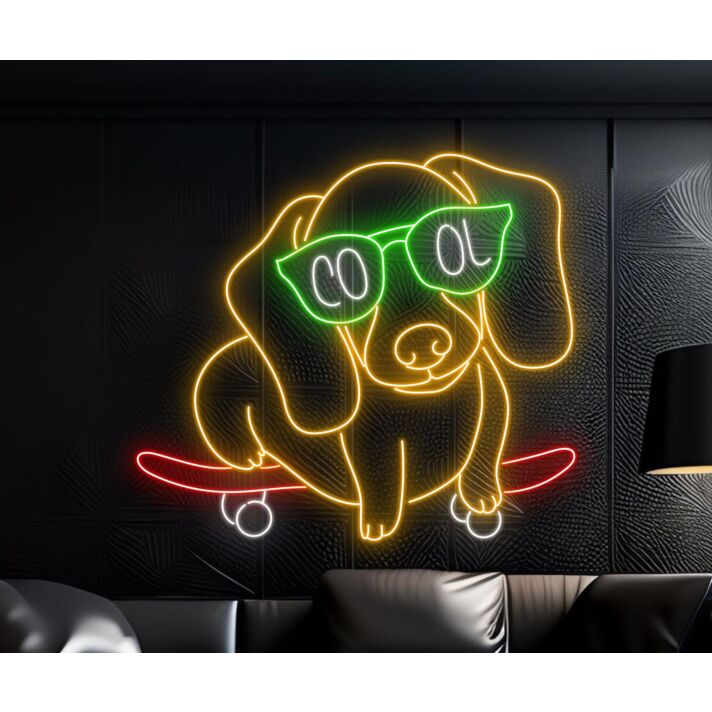 Brighten Up Your Bar or Bedroom with the Cool Dachshund Skateboarding LED Neon Sign - Perfect for Dog Lovers and Skate Enthusiasts