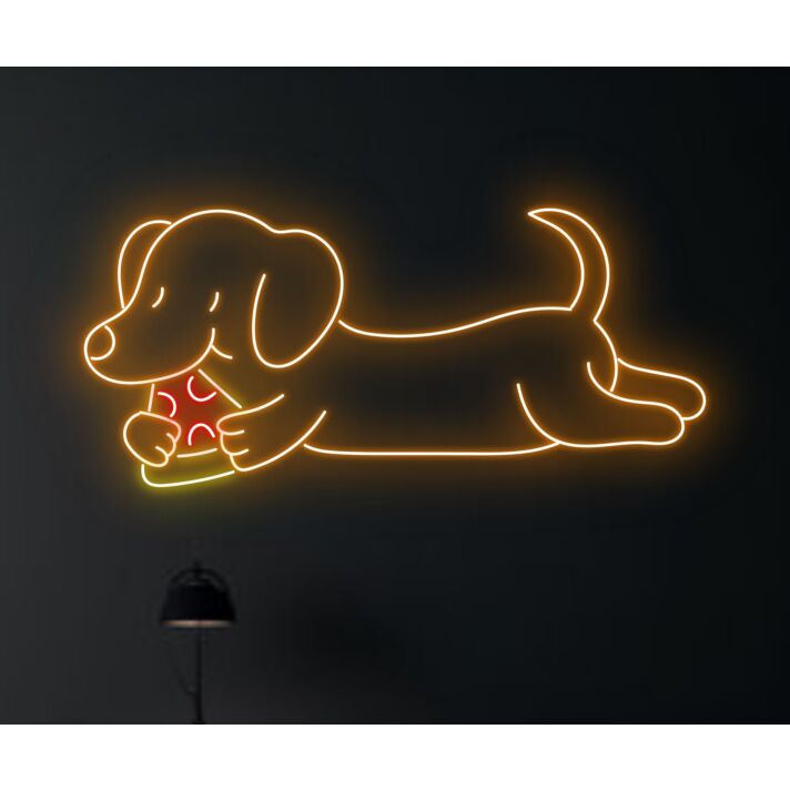 Brighten Your Bar, Kitchen, or Party Room with the Adorable Cute Dachshund Eat Pizza Led Neon Sign Dachshund Sausage Pizza Led Sign