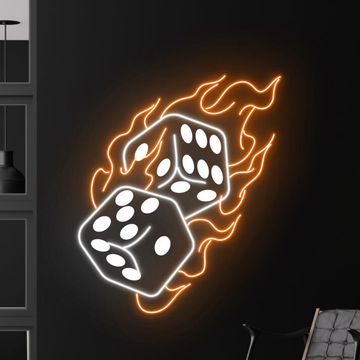 Brighten Up Your Game Night or Casino-themed Party with the Spectacular Dice Fire Casino Poker Casino LED Sign Decor.