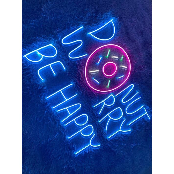 Brighten Your Donut Shop and Celebrate in Style with the Donut Worry Be Happy LED Neon Sign - Perfect for Home, Weddings, and Parties Wall Decor