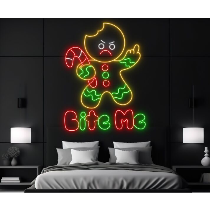 Brighten Your Christmas Festivities: Gingerbread Man Funny Led Neon Sign for Home, Office, and Holiday Party Decor.