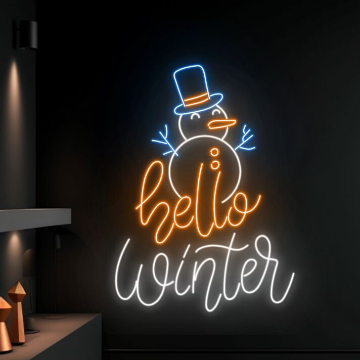 Brighten Up Your Winter Celebrations: Hello Winter Snowman Led Neon Sign, Perfect for Christmas Festivities, Office Decor, and Holiday Parties