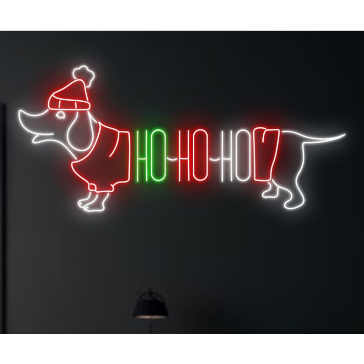 Brighten Your Festivities: Hohoho Dachshund Led Neon Sign for Christmas Elegance in Homes, Offices, and Holiday Celebrations.