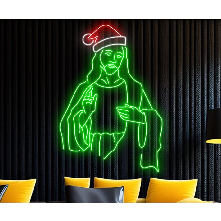Brighten Up Your Christmas Season: Perfect for Home, Office, and Store Display with Jesus Christ Christmas Hat Led Neon Sign Christmas Decor Led Neon Sign.
